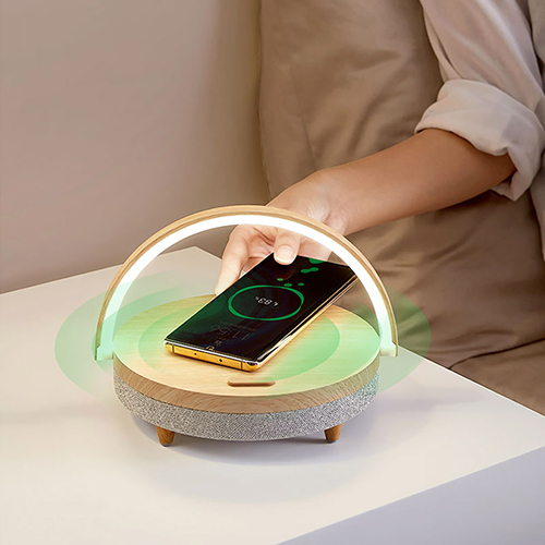 EZVALO wireless charging music desk lamp Wood